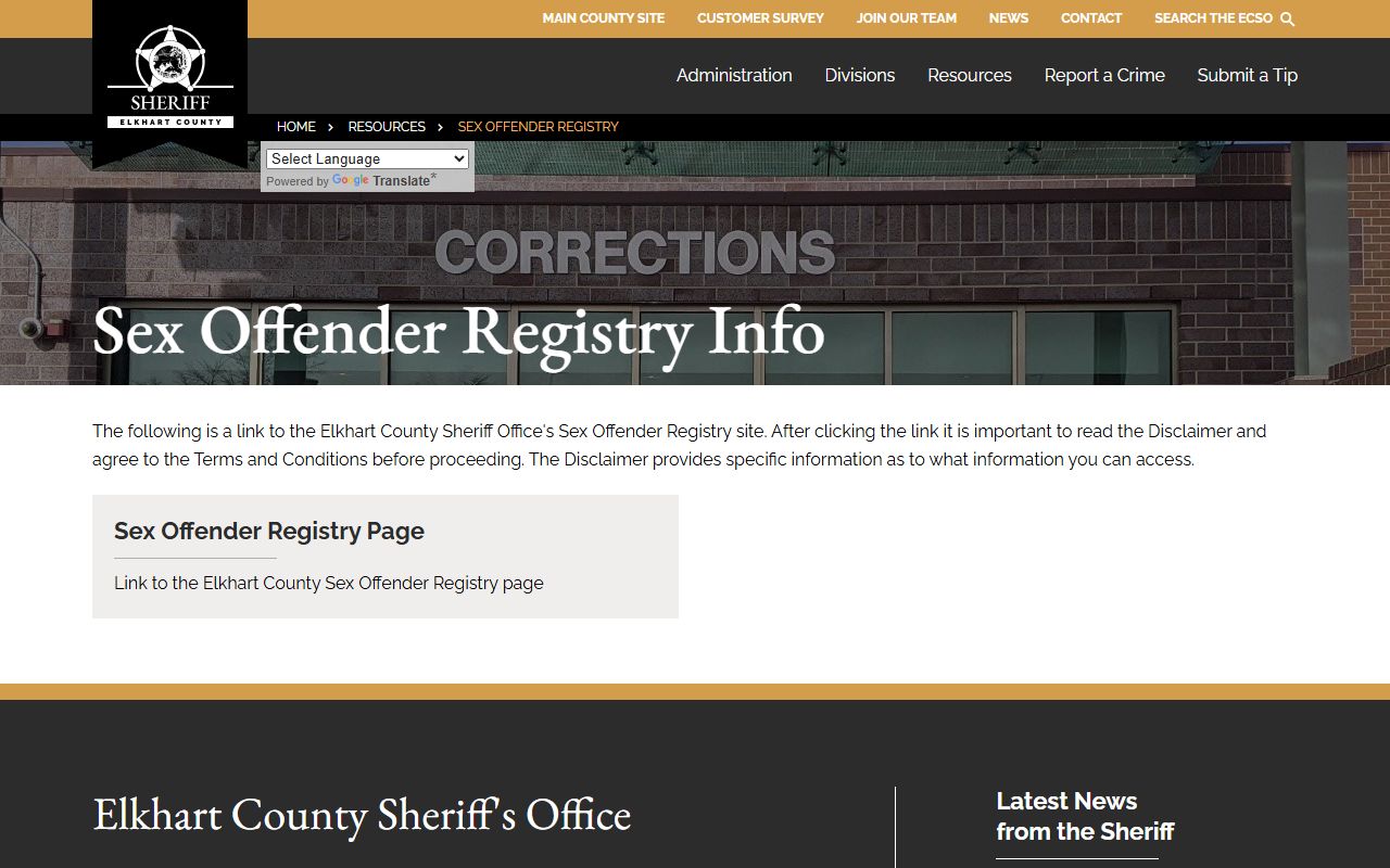 Elkhart County Clerk records Sheriff sex offender registry separate access channel