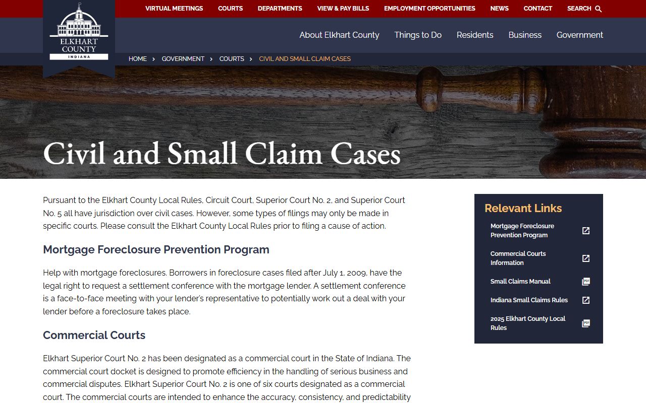 Elkhart County court dockets civil small claims and protective orders page