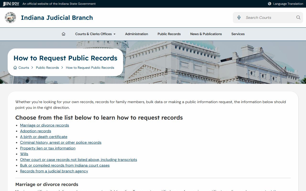 Elkhart County court records Indiana court public records request guide