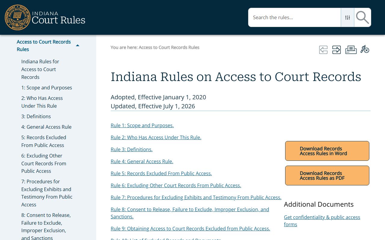 Elkhart County court records Indiana access to court records rules
