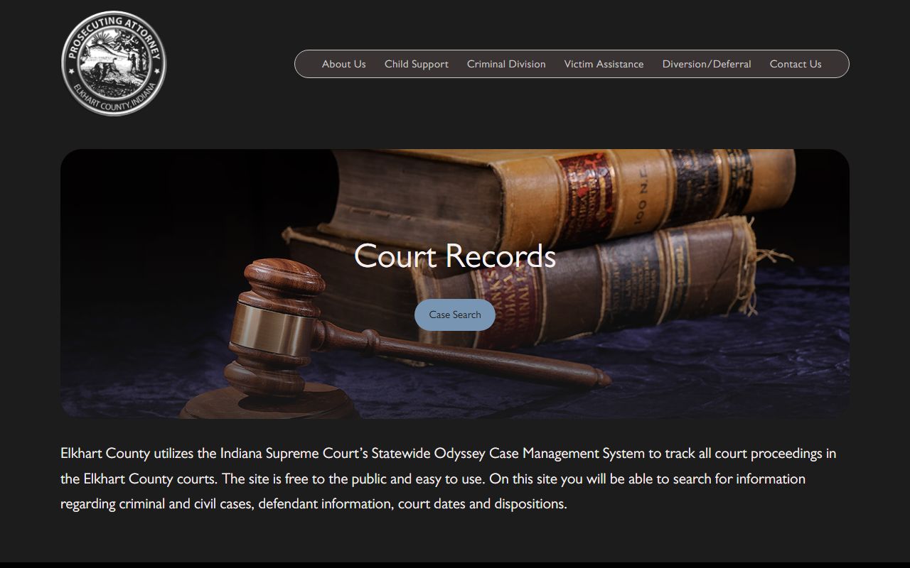 Elkhart County court records prosecutor MyCase court records page