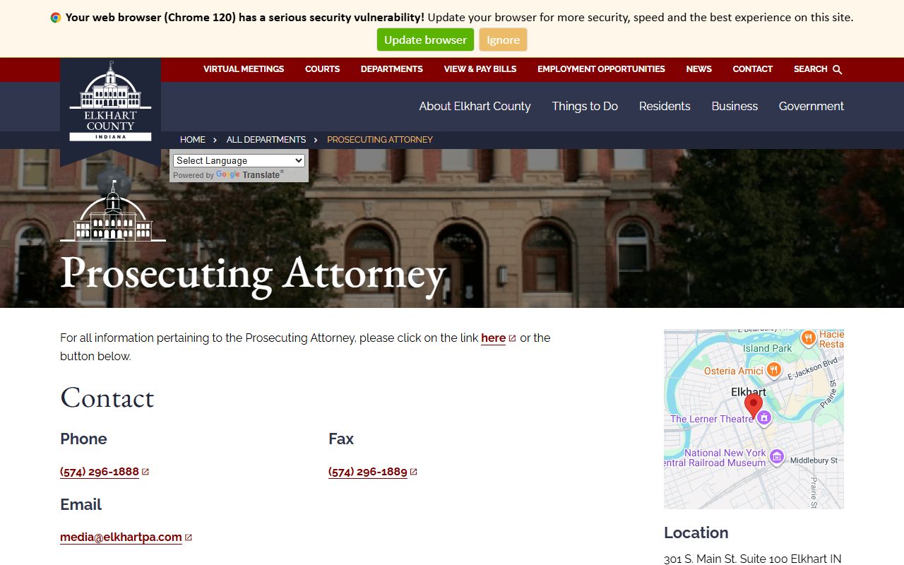 Elkhart County criminal court records county prosecutor department page