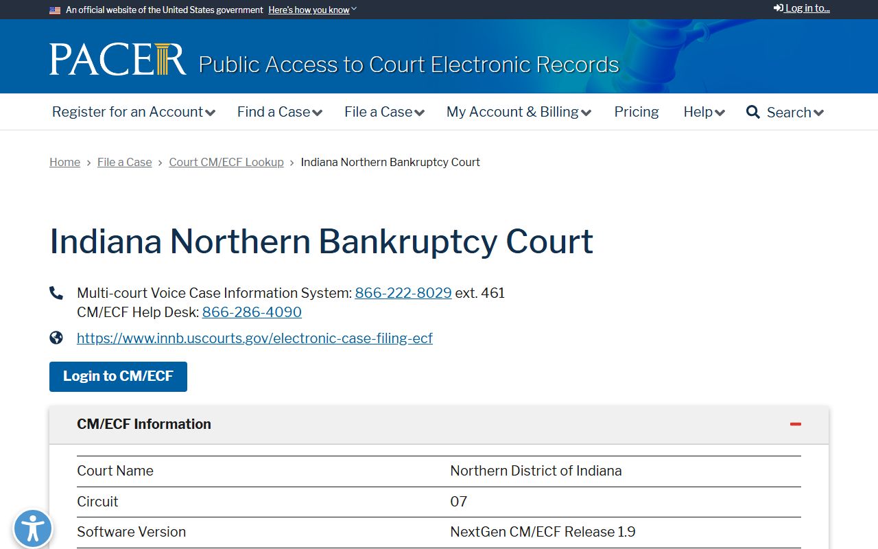 Elkhart County Circuit Court Superior Courts PACER bankruptcy CM ECF lookup