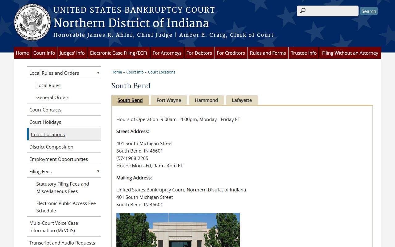 Elkhart County Circuit Court Superior Courts Bankruptcy Court South Bend office source