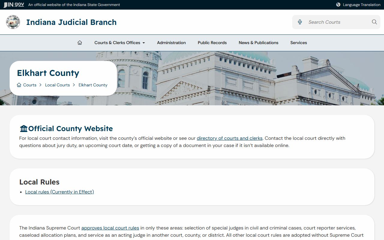 Elkhart County court records Indiana Judicial Branch local page