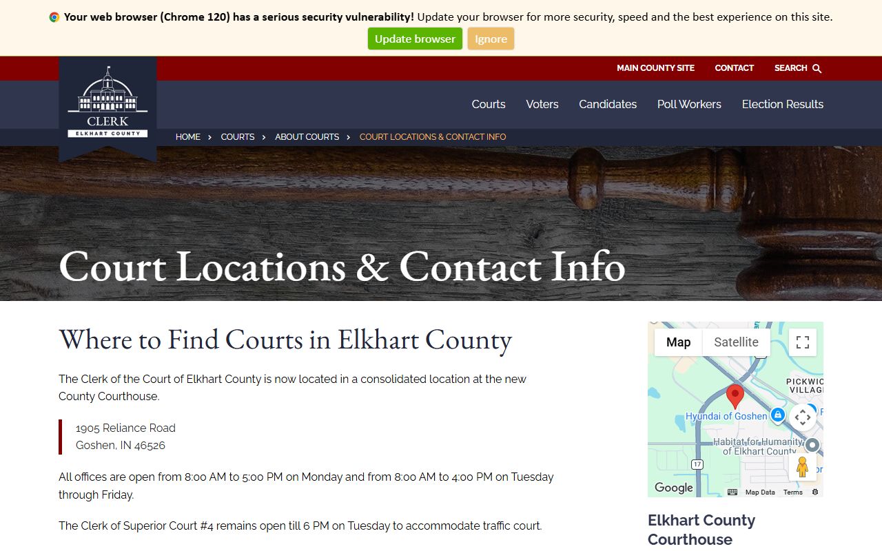 Elkhart County divorce records clerk court contact page