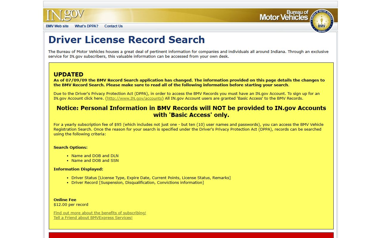 Elkhart County traffic court records BMV license search subscription page