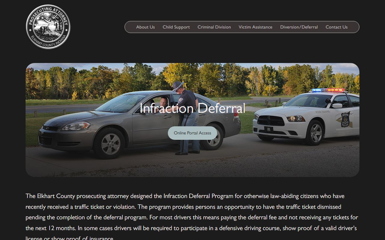 Elkhart County traffic court records infraction deferral program